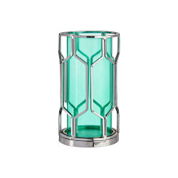 BASE BOUGIE VERRE BLEU METAL ARGENT