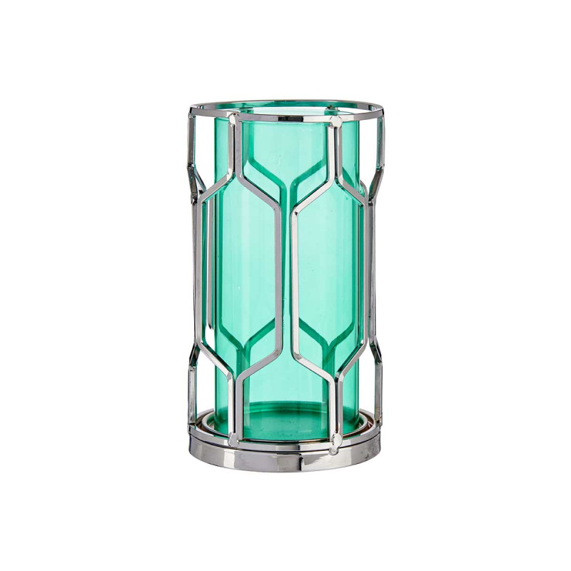 BASE VELA CRISTAL AZUL METAL PLATA