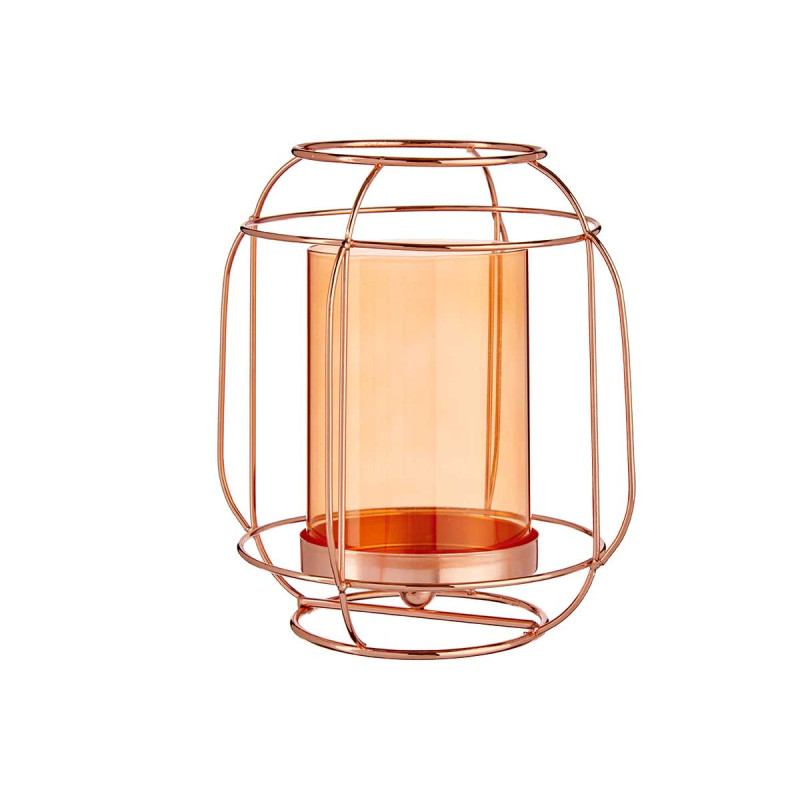 BASE BOUGIE VERRE LANTERNE AMBRE METAL CUIVRE