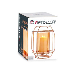 BASE BOUGIE VERRE LANTERNE AMBRE METAL CUIVRE