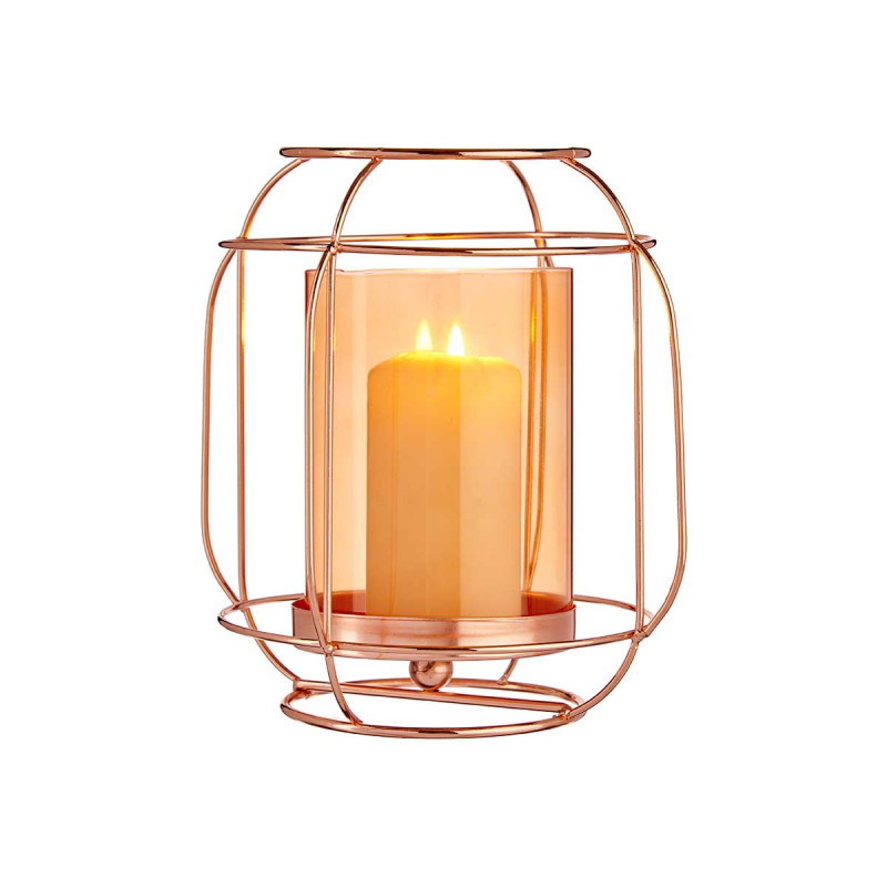 BASE BOUGIE VERRE LANTERNE AMBRE METAL CUIVRE