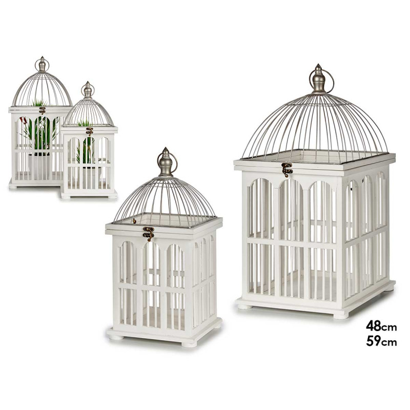SET 2 SQUARE WHITE WOOD CAGES