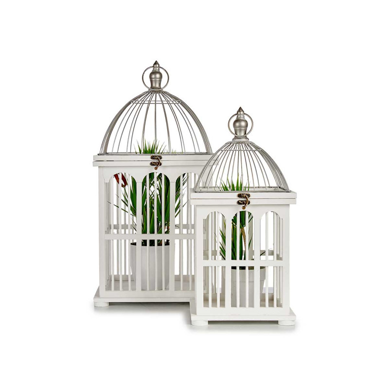 SET 2 JAULAS MADERA BLANCA CUADRADA