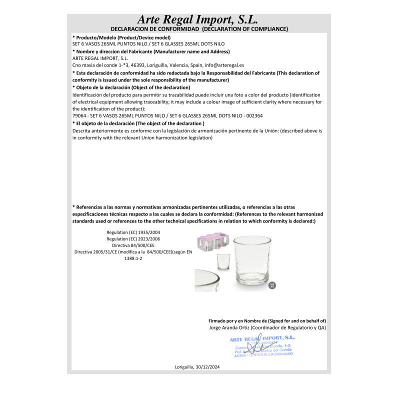 SET 6 BICCHIERI 265ML PUNTI NILO