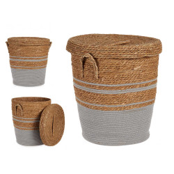 BIG GREY SEAGRASS BASKET WITH COVER