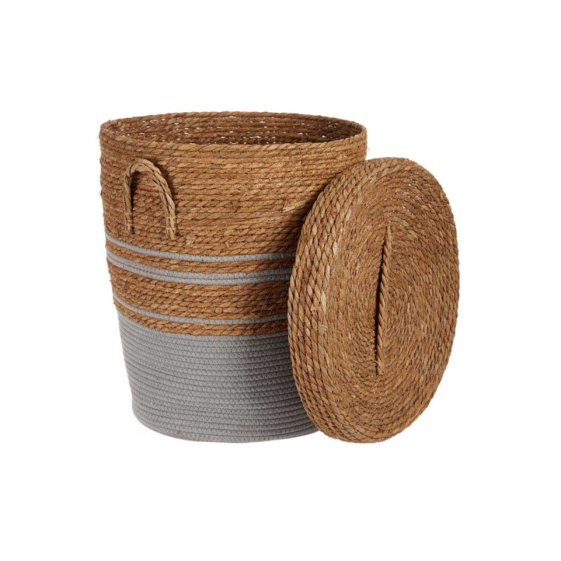 BIG GREY SEAGRASS BASKET WITH COVER