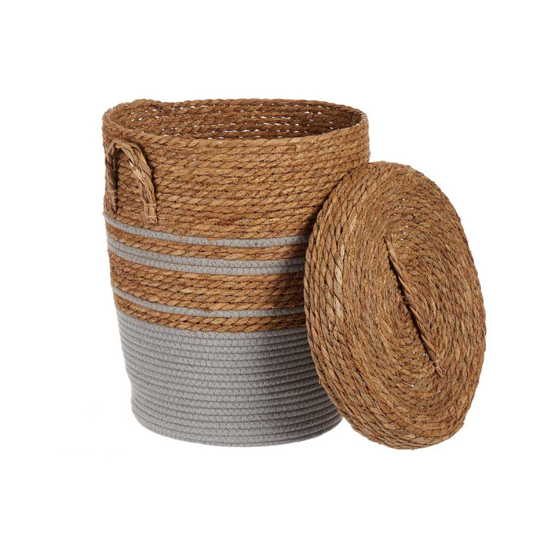 SMALL GREY SEAGRASS BASKET WITH COVER