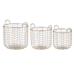 SET 3 CESTI METALLICI ROTONDI CHMPGNE CON MANIGLIE