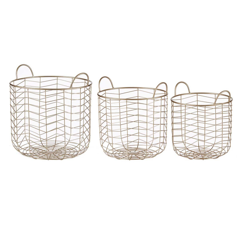 SET 3 CESTI METALLICI ROTONDI CHMPGNE CON MANIGLIE