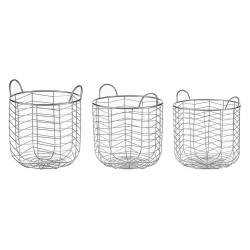 SET 3 CESTI METALLICI ROTONDI ARGENTO CON MANIGLIE