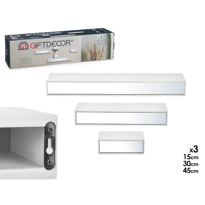 TROIS ÉTAGÈRES MIROIR 15 30 45 CM BLANC
