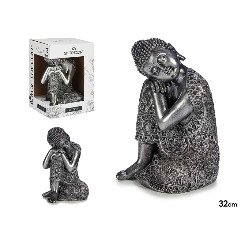 BOUDDHA ASSIS LATERAL RESINE ARGENT GR