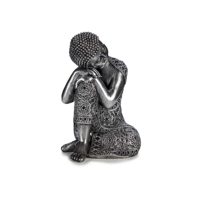 BUDDA SEDUTO LATERALE RESINA ARGENTO GRANDE