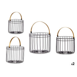 SET 2 BLACK CYLINDRICAL BASKETS WITH GOLD HANDLE
