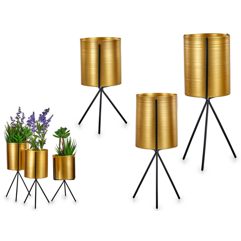 SET 3 POTS DE FLEURS METAL SUPORT MINI