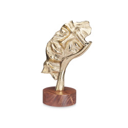 FIGURINE MÉTAL VISAGE MAIN OR AVEC SUPPORT EN BOIS
