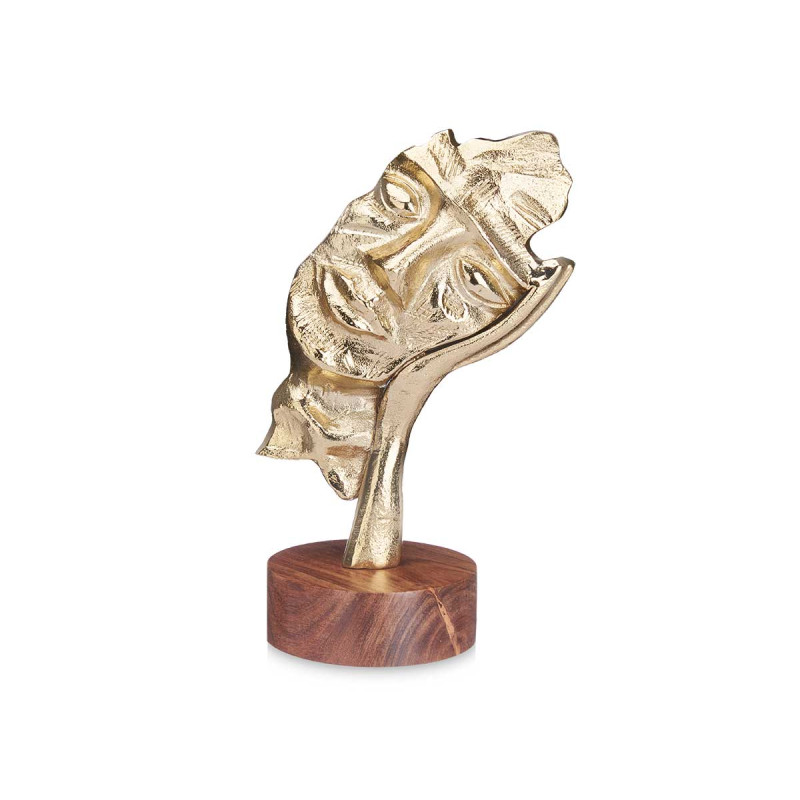 FIGURA METALLO VISO MANO ORO SUPPORTO LEGNO