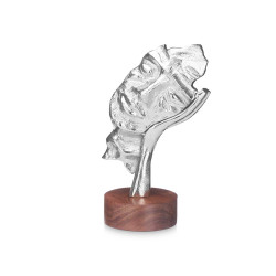 FIGURA METALLO VISO MANO ARGENTO SUPPORTO LEGNO