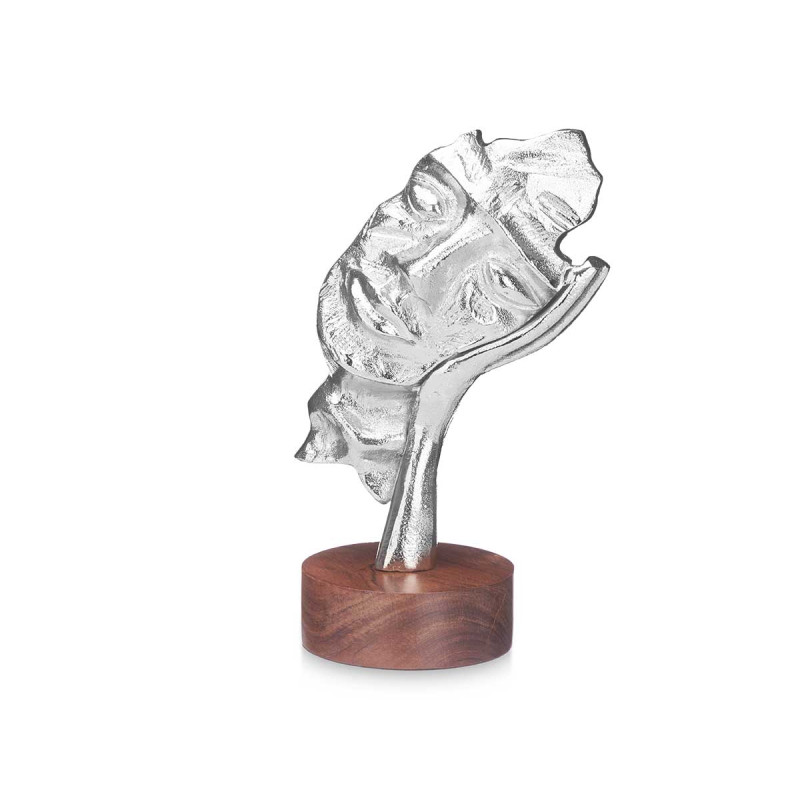 SILVER METAL FIGURE FACE HAND WITH WOODEN STAND