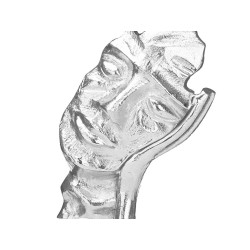 FIGURA METALLO VISO MANO ARGENTO SUPPORTO LEGNO