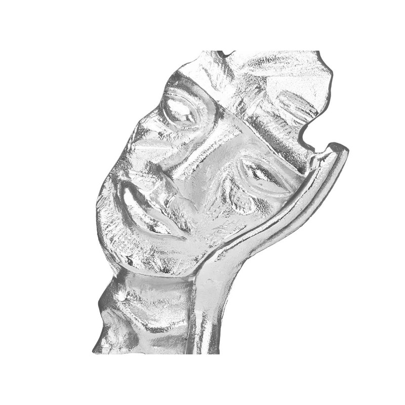 FIGURINE MÉTAL VISAGE MAIN ARGENT SUPPORT EN BOIS