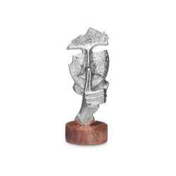 FIGURINE MÉTAL SILENCE ARGENT AVEC SUPPORT EN BOIS
