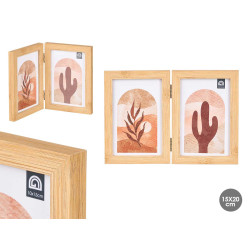DOUBLE PHOTO FRAME BAMBOO EFFECT 10X15