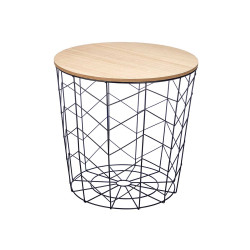 MESA AUXILIAR ACERO TAPA MADERA NEGRA 39X38CM