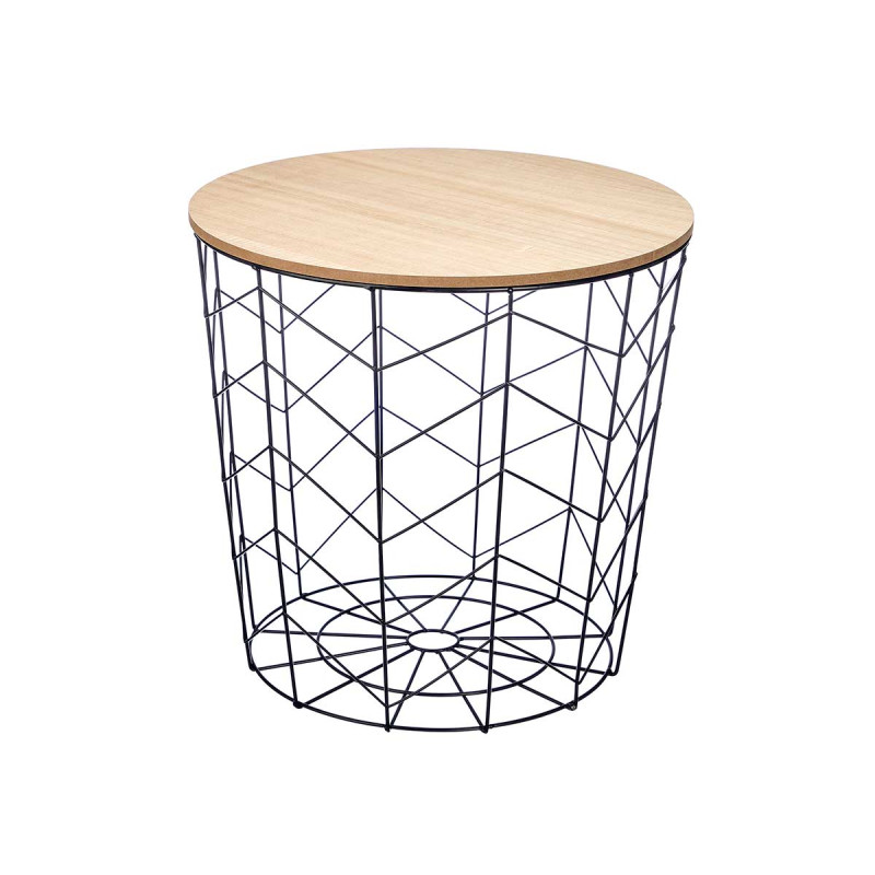MESA AUXILIAR ACERO TAPA MADERA NEGRA 39X38CM