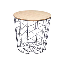 MESA AUXILIAR AÇO PRETA COM TAMPA MADEIRA 44X54CM
