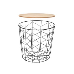 BLACK SUPPORTING STEEL TABLE WITH WOOD LID 44X54CM