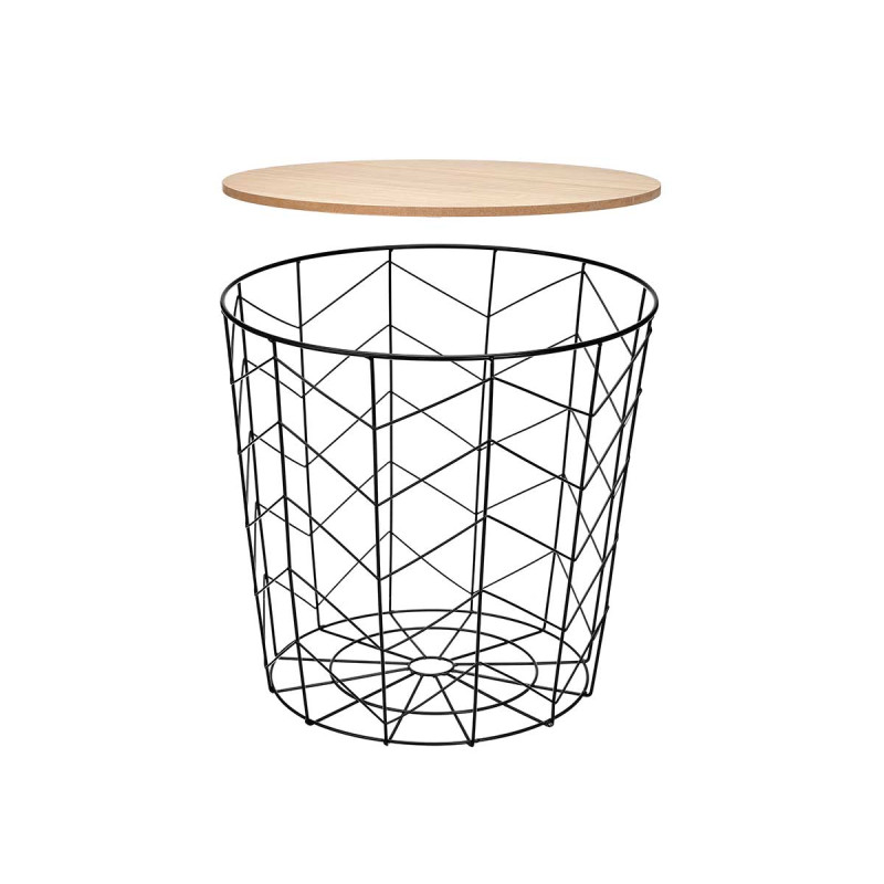 BLACK SUPPORTING STEEL TABLE WITH WOOD LID 44X54CM