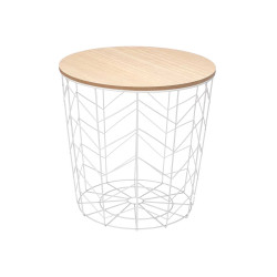 MESA AUXILIAR AÇO BRANCA COM TAMPA MADEIRA 44X54CM