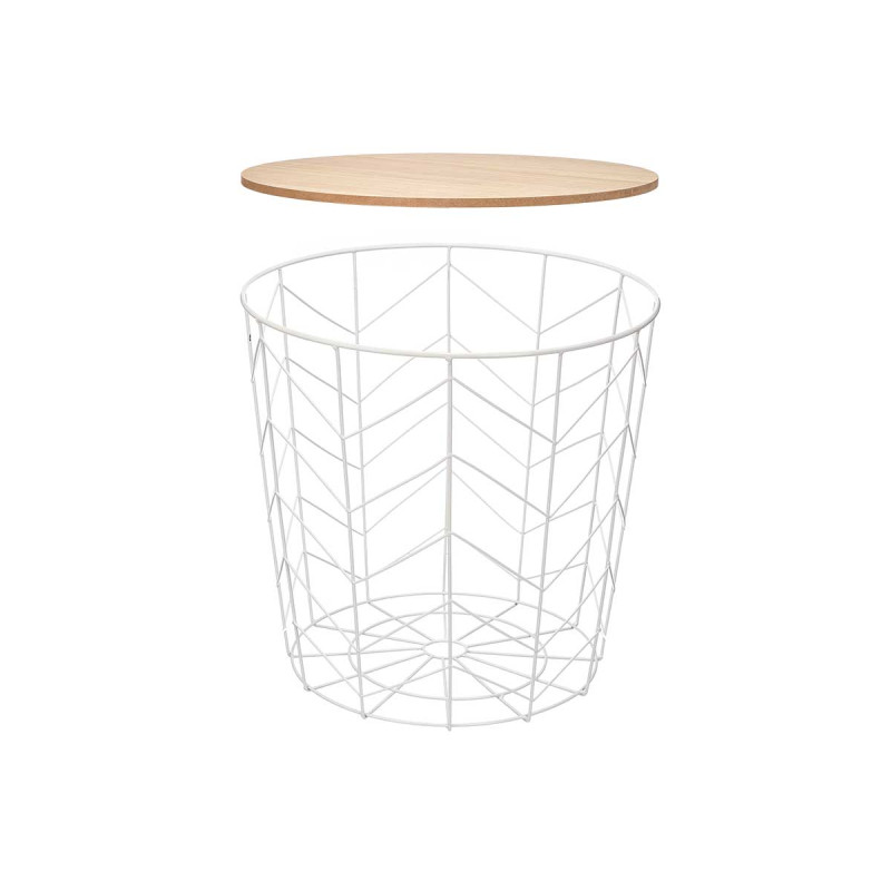MESA AUXILIAR ACERO TAPA MADERA BLANCA 44X54CM