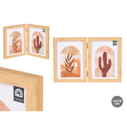 DOUBLE PHOTO FRAME BAMBOO EFFECT 13X18