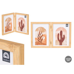DOUBLE PHOTO FRAME BAMBOO EFFECT 15X20