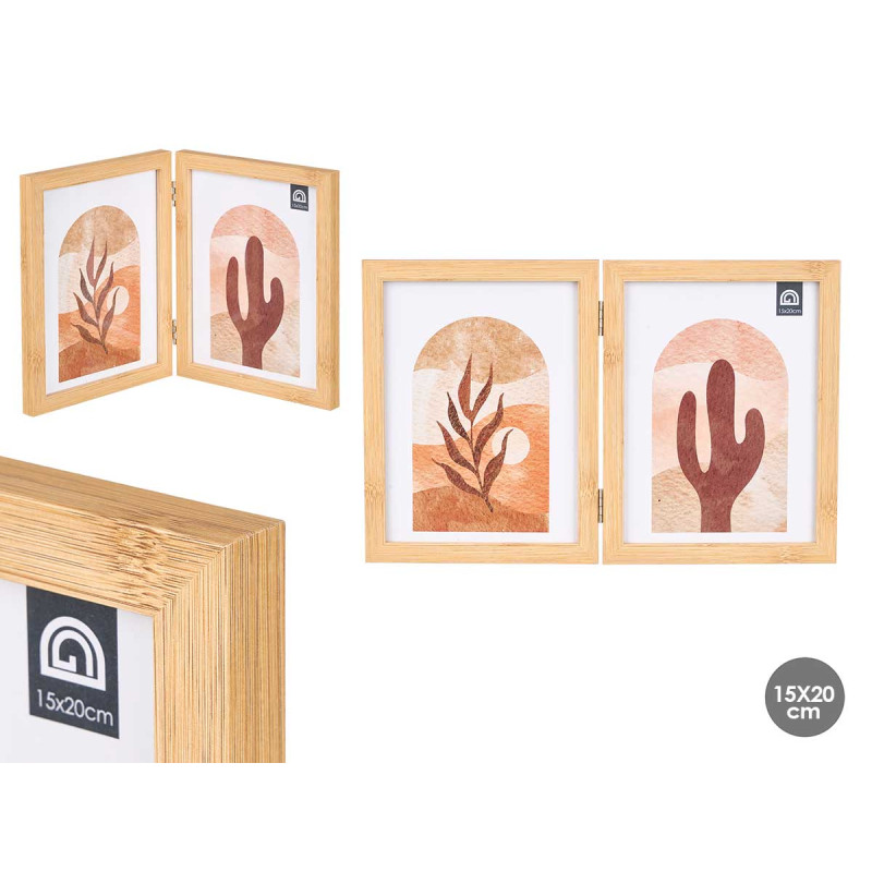 DOUBLE PHOTO FRAME BAMBOO EFFECT 15X20