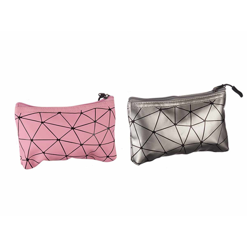 TROUSSE DE TOILETTE RECTANGUL PET SET ARGENT ROSE