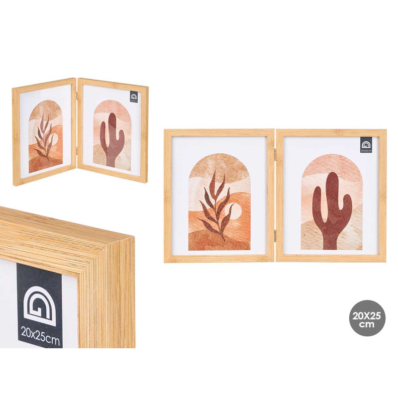 DOUBLE PHOTO FRAME BAMBOO EFFECT 20X25