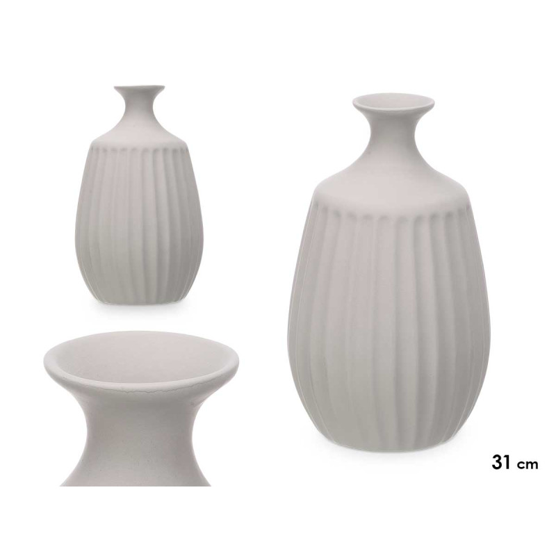 JARRON CERAMICA CUELLO ESTRECHO 31CM GRIS