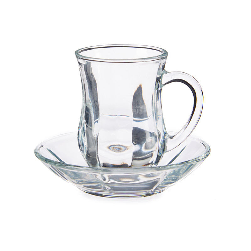 SET 4 PLAIN GLASS MUGS WITH PLATE 125ML