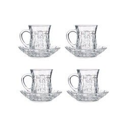 SET 4 TAZAS VIDRIO CON PLATO TEXTURA MIMBRE 125ML
