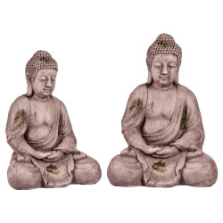 GREY SEATED POLYRESIN HANDS TOGETHER BUDDHA 