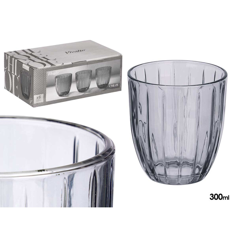 VERRE À EAU  RAYURES 330ML FUMÉE