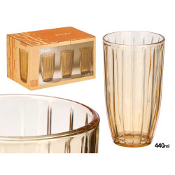 440ML AMBER STRIPED TALL GLASS