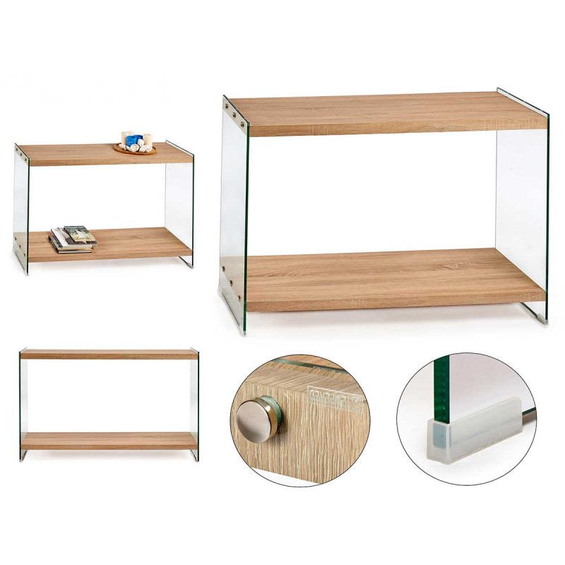 MESA RECIBIDOR DOBLE CAPA CRISTAL Y MADERA