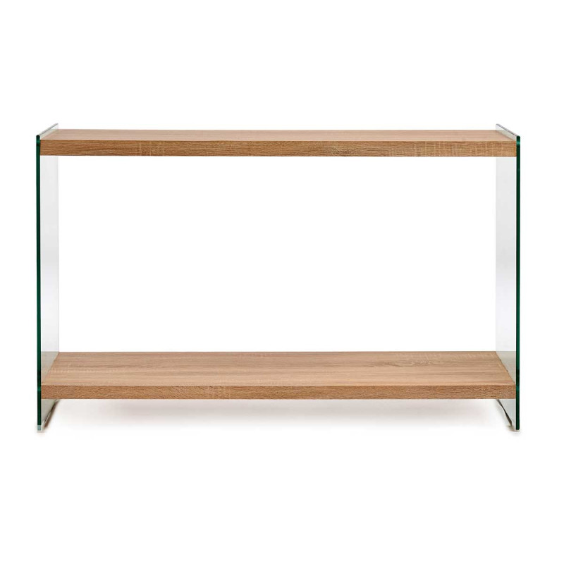 MESA RECIBIDOR DOBLE CAPA CRISTAL Y MADERA