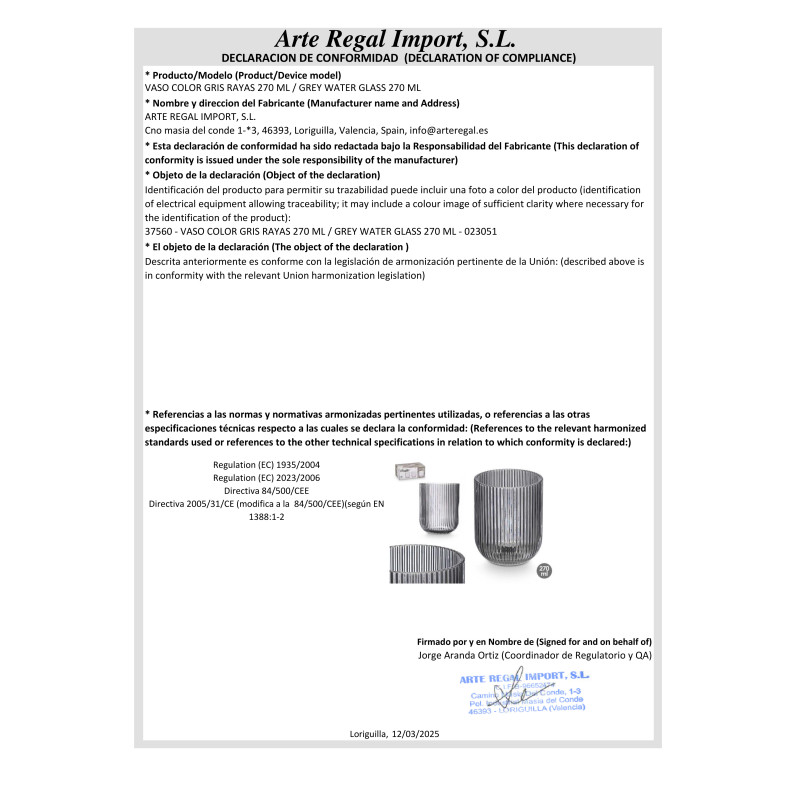 BICCHIERE ACQUA COLORE GRIGIO 270 ML