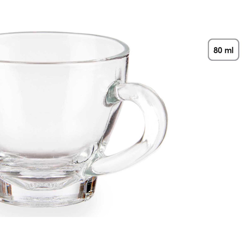 SET 4 GLASS COFFEE CUPS WITH HANDLE 80ML