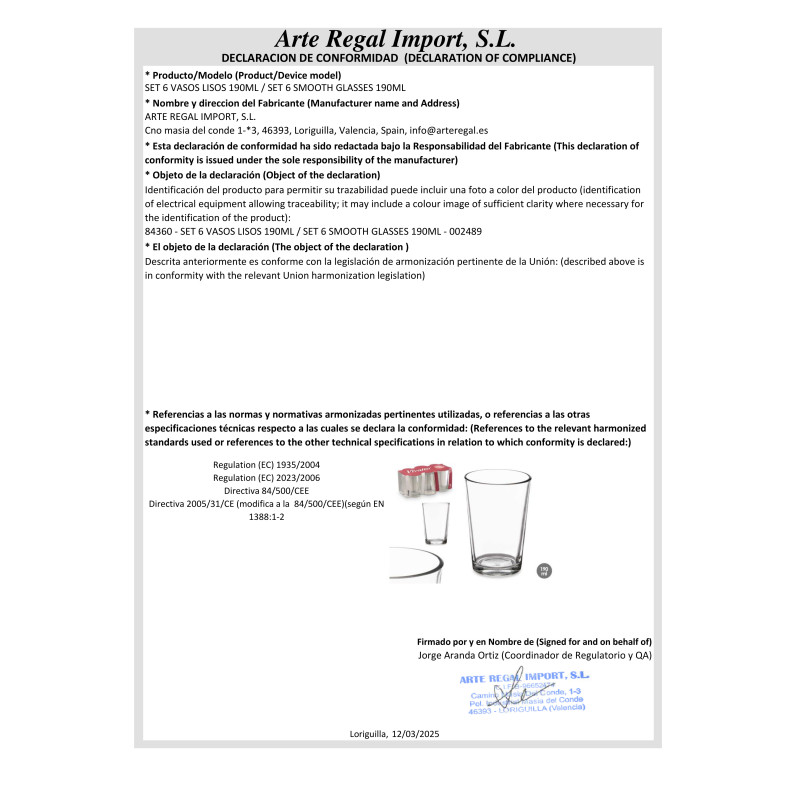 SET 6 VASOS LISOS 190ML